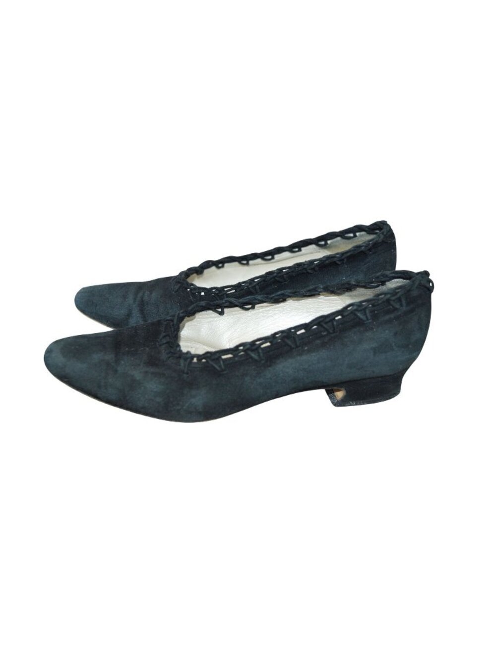 Vintage 80s Bally Cindy Braided Black Suede Pointed Low Heel Pumps Women Sz 6.5